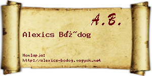 Alexics Bódog névjegykártya